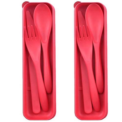 Reisebesteck-Set mit Etui, 2 Sets wiederverwendbare, tragbare Utensilien Plastikgabel Messer Löffel für Camping Picknick Arbeit Schule Täglicher Gebrauch (Rot) von LIVELYPET