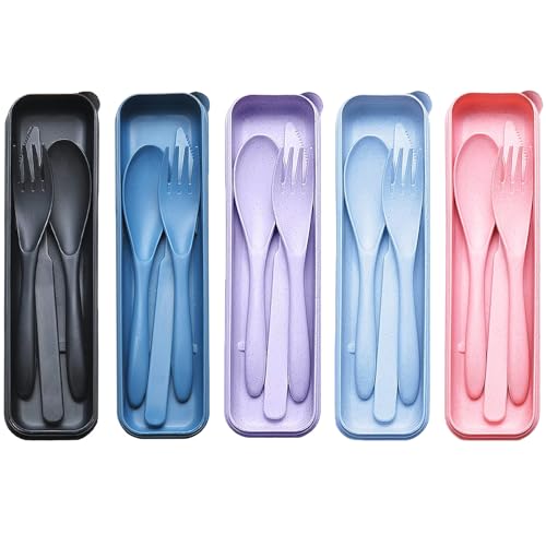 Reisebesteck-Set mit Etui, wiederverwendbare, 5 Sets tragbare Utensilien Plastikgabel Messer Löffel für Camping Picknick Arbeit Schule Täglicher Gebrauch Reisebesteck-Set mit Etui, wiederverwendbare, 5 Sets tragbare Utensilien Plastikgabel Messer Löffel für Camping Picknick Arbeit Schule Täglicher Gebrauch von LIVELYPET
