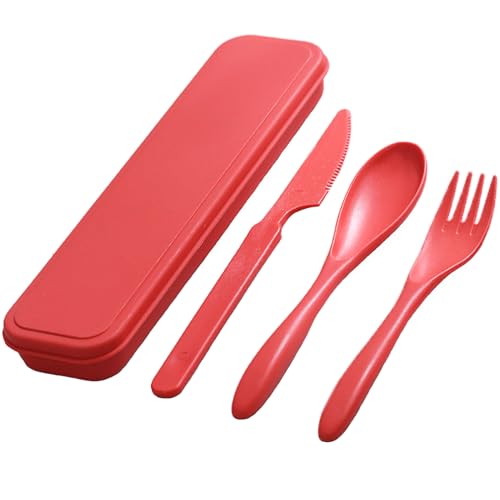 Reisebesteck-Set mit Etui, wiederverwendbare, tragbare Utensilien Plastikgabel Messer Löffel für Camping Picknick Arbeit Schule Täglicher Gebrauch (Rot) von LIVELYPET