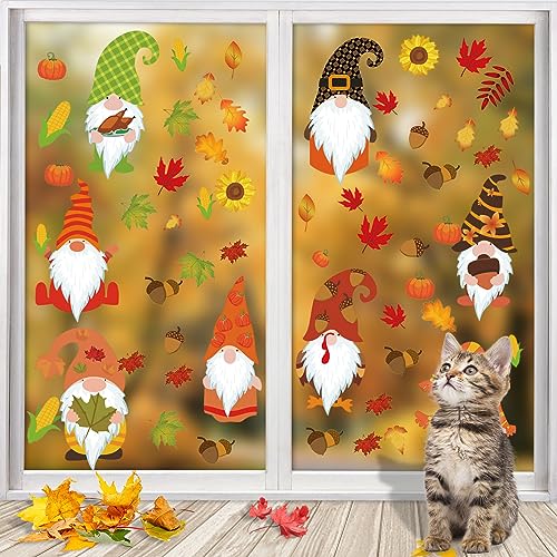 8 Stück Thanksgiving Herbstdeko Fenster Aufkleber, Herbst Fensterbilder, Herbstdeko Herbst Fensterbilde, Fensterbilder Herbst Selbstklebend Fenster Aufkleber Thanksgiving Fensterdeko von LIVESTN