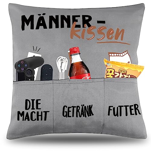 LIVESTN 45x45 cm Originelles Dekokissen Kissen männerkissen mit Taschen für Bier, Die Macht und Snacks Lustige Männer Kissenbezug für Männer Papa Geschenk zum Geburtstag Vatertag Weihnachten von LIVESTN