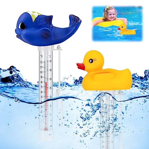 Schwimmende Pool Thermometer, 2 Stück Floating Pool Thermometer Wasser Temperatur Thermometer Bruchfest Wasserthermometer mit Schnur, Für Innen und Außen Pools, Aquarien, Fischteiche (B) von LIVESTN