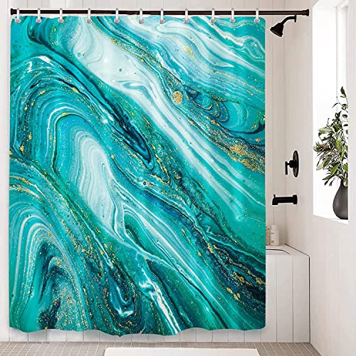 LIVETTY Mintgrün Abstrakt Duschvorhang 180×180cm mit 12 Haken Mint Hellgrün Duschvorhang Türkis Blaugrün Stoff Badezimmer Vorhang Waschbar Schnell Trocknend von LIVETTY