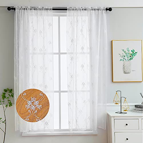 LIVETTY Sheer Voile Vorhänge 3D bestickte Fenster Voile Vorhänge Dekorative Vorhänge für Küche Schlafzimmer Cafe Kinder Wohnzimmer (Weiß-A, 132 X 183CM) von LIVETTY