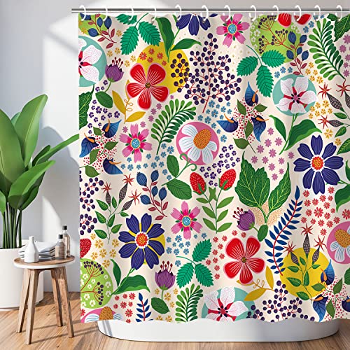 LIVILAN Duschvorhang mit Blumenmuster, bunter Duschvorhang, Blumen-Duschvorhang, Boho-Duschvorhang für Badezimmer, Heller, Bohemian-Duschvorhang für Badezimmer mit 12 Haken, 183x183 cm von LIVILAN