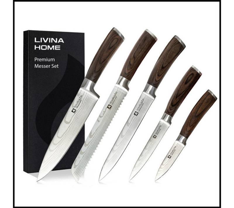 LIVINA HOME Allzweckmesser Kochmesser, Küchenmesser mit extrem scharfer 13cm Klinge, Universalmesser, Messer Echtholzgriff, Sommer Angebot! von LIVINA HOME
