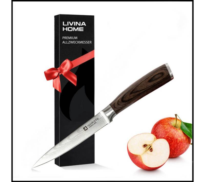 LIVINA HOME Allzweckmesser Kochmesser, Küchenmesser mit extrem scharfer 13cm Klinge, Universalmesser, Messer Echtholzgriff, Sommer Angebot! von LIVINA HOME