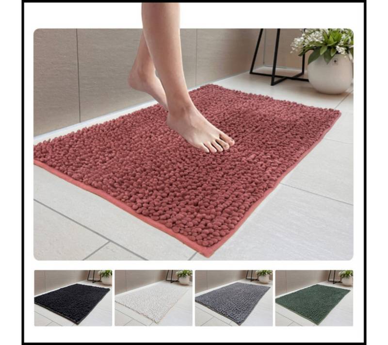 LIVINA HOME Badematte Badteppich rutschfeste Badematten, flauschiger und weicher Badteppich, rutschhemmend beschichtet, Chenillen Optik, trockene und schimmelresistente Badedecke, wasserabsorbierend, fußbodenheizungsgeeignet, schnell trocknend, Chenillen Optik, rechteckig von LIVINA HOME