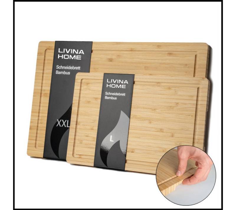 LIVINA HOME Schneidebrett Hochwertiges 100% Bambus Küchenbrett, Groß mit Griffen und Saftrille, (2-St), massives Holzbrett, Servierbrett, Cutting Board, Sommer Aktion von LIVINA HOME