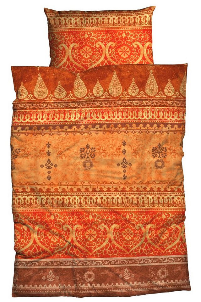 Bettwäsche Bettwäsche-Set INDI reine Baumwolle Satin made in EUROPE, LIVING DREAMS, Satin, 2 teilig, Ornamente und Bordüren im Farbverlauf von LIVING DREAMS