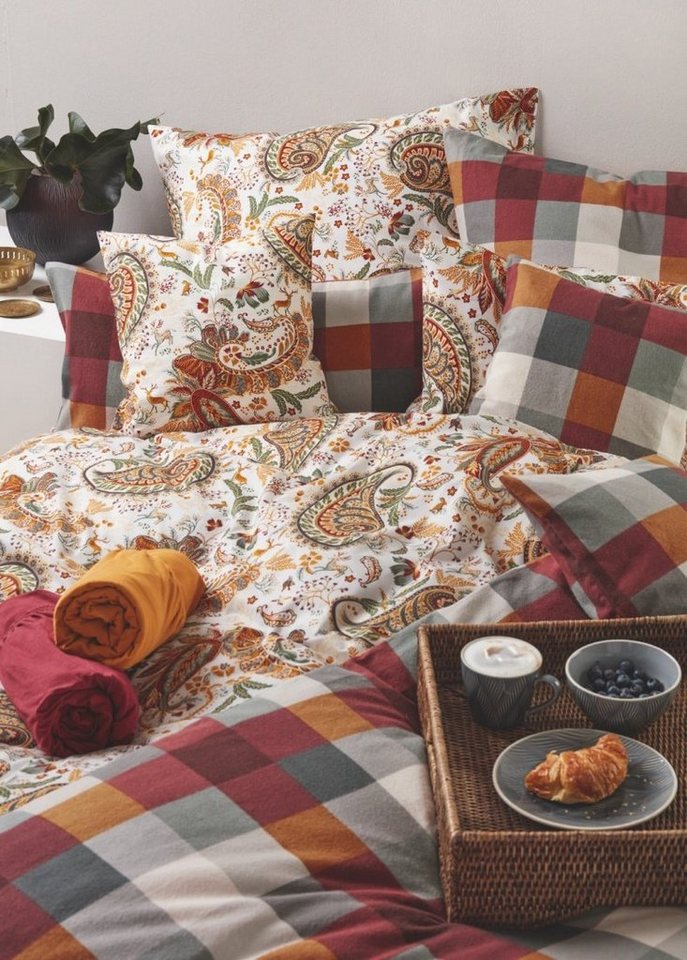 Bettwäsche WOODLAND PAISLEY 100% Baumwolle, Renforcé, LIVING DREAMS, Renforcé, 2 teilig, italienischer Flair elegante Paisleys zeitlose Farben von LIVING DREAMS