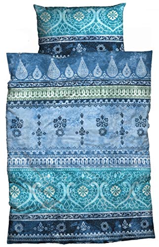 LIVING DREAMS Bettwäsche Indi Baumwolle blau 155x220 cm orientalische Ornamente Bordüren Bettwäsche-Set modernes Landhaus Italienischer Flair so hip von LIVING DREAMS