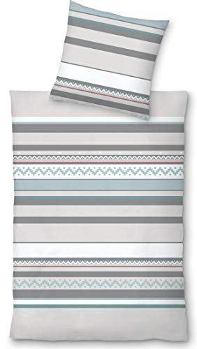 LIVING DREAMS Biber Bettwäsche Blue Stripe Organic Cotton 135 cm x 200 cm bleu von LIVING DREAMS