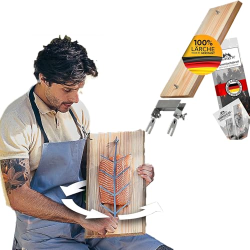 LIVING IT Flammlachsbrett mit Halterung aus Edelstahl (100% Made in Germany) Lachsbrett aus 100% hochwertiger Lärche Ideal für Feuerschale, Grill und Kugelgrill Lachs (Größe: L (Klassiker)) von LIVING IT