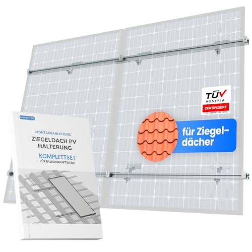LIVING TEC® Halterung Balkonkraftwerk für Ziegeldach Komplettset für 30 & 35mm Module - Solarpanel Halterung mit Montageanleitung - PV Modul Befestigung TÜV geprüft (2 Module Neu) von LIVING-TEC