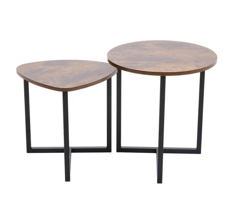 LIVINGANDHOME Couchtisch 2er-Beistelltisch-Set mit starker MDF-Tischplatte und Metall (2-St., 2 Tisch), mit runder und dreieckiger Form, attraktive Holzmaserung von LIVINGANDHOME
