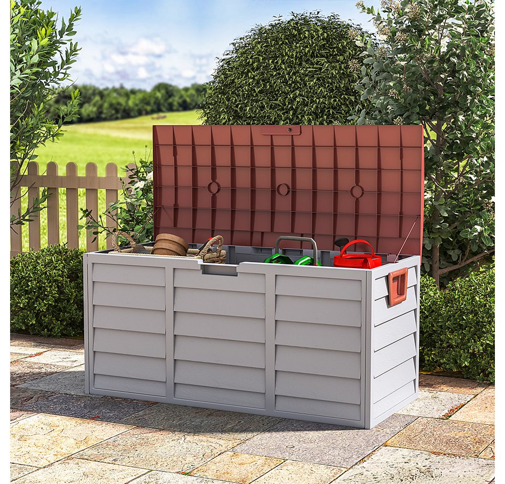 LIVINGANDHOME Gartenbox Abschließbare wasserdichte Gartenbox aus Kunststoff mit Deckel (1 St), Deckel mit Hebefunktion, integrierte Griffe und Rollen von LIVINGANDHOME