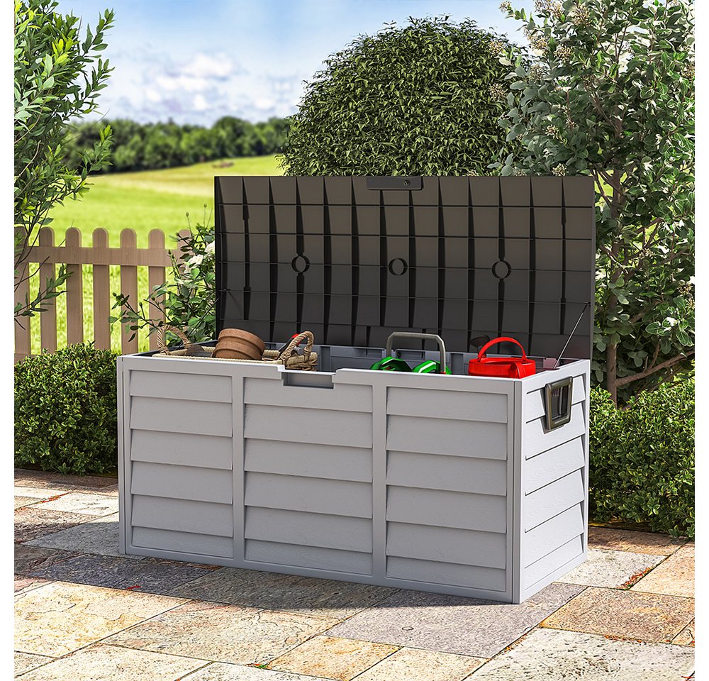 LIVINGANDHOME Gartenbox Abschließbare wasserdichte Gartenbox aus Kunststoff mit Deckel (1 St), Deckel mit Hebefunktion, integrierte Griffe und Rollen von LIVINGANDHOME