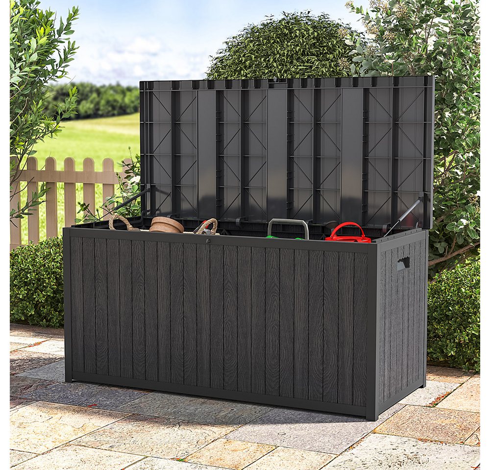 LIVINGANDHOME Gartenbox Abschließbare wasserdichte Gartenbox aus Kunststoff mit Deckel (1 St), Deckel mit Hebefunktion, integrierte Griffe und Rollen von LIVINGANDHOME
