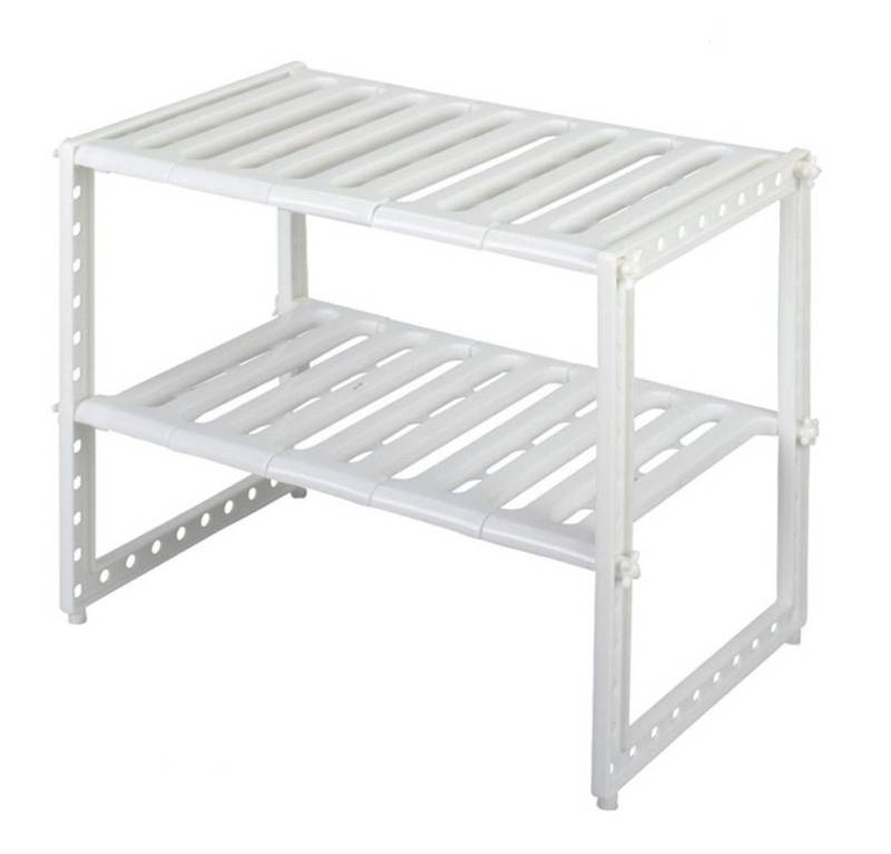 LIVINGANDHOME Standregal 2-stufiges verstellbares Unterspüle-Regal, von 50 bis 70 cm, aus langlebigem Edelstahl und PP, mit großzügigem Stauraum von LIVINGANDHOME