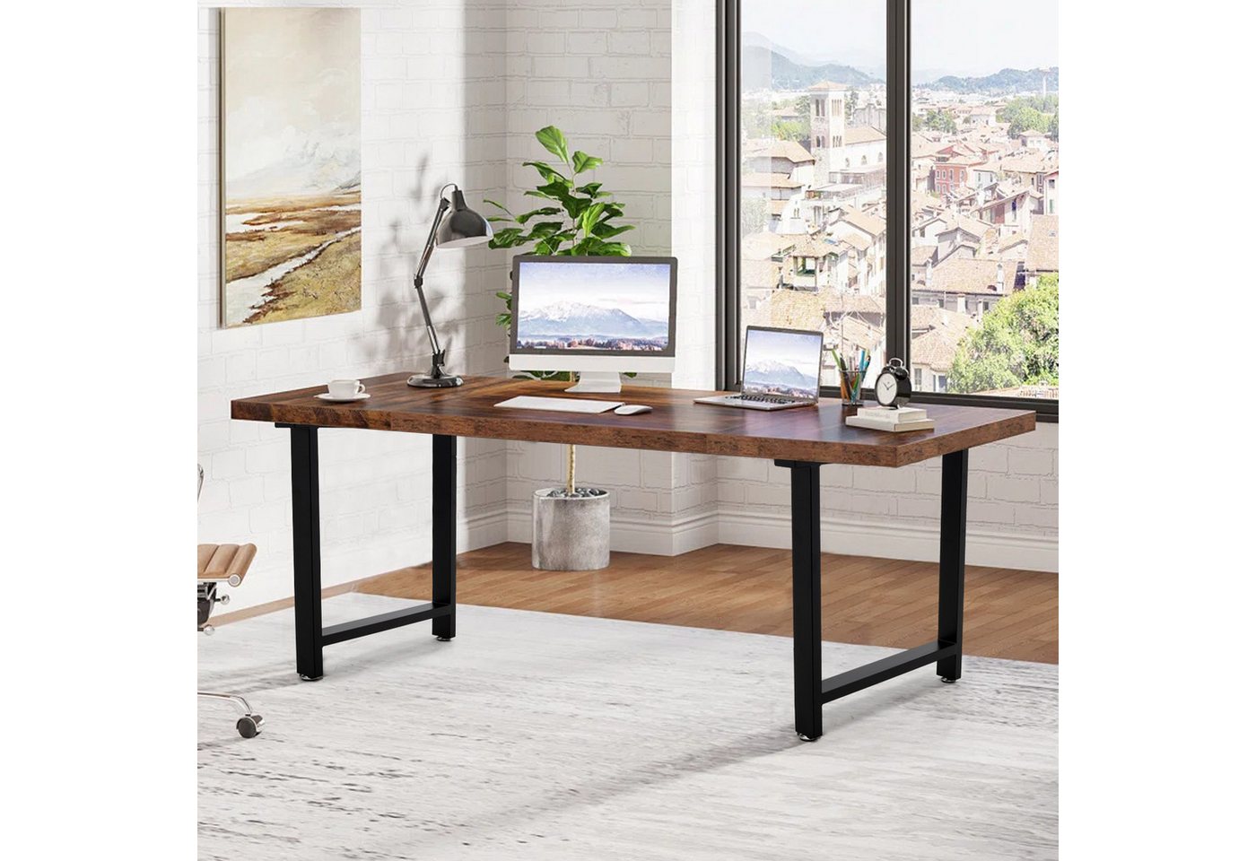 LIVINGANDHOME Tischbein 2er-Set Rechteckige Tischbeine aus Metall, aus hochwertigem Eisen, mit ntegriertem Füßenschoner, 35×40cm von LIVINGANDHOME