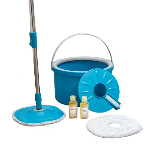 LIVINGTON Clean Water Spin Mop - Wischmop Set mit Zwei-Kammer-Filtersystem - trennt Schmutzwasser von Frischwasser - Bodenwischer für jeden Boden - mit Neuer 135cm Langer Stange - Auswringfunktion von LIVINGTON