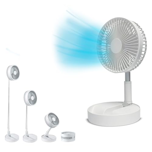 LIVINGTON Fold & Cold – ausziehbarer Mini Akku Ventilator - kabelloser Standventilator & Tischventilator - bis zu 1 m Höhe ausziehbar - Akkustand-Anzeige von LIVINGTON