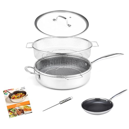LIVINGTON Titan Pan Pfannenset - hohe Pfanne mit Deckel 28cm + Bratpfanne 20 cm - Schmorpfanne - edelstahl - spülmaschinengeignet - Anti-Haft - Induktion von LIVINGTON