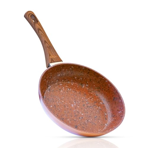 LIVINGTON Copper & Stone Pan | 28cm Bratpfanne | Antihaftbeschichtung und kratzfest | Granitoptik | innere Steinbeschichtung für perfekte Hitzeverteilung | geeignet für Ceran, Gas, Elektro, Induktion von LIVINGTON