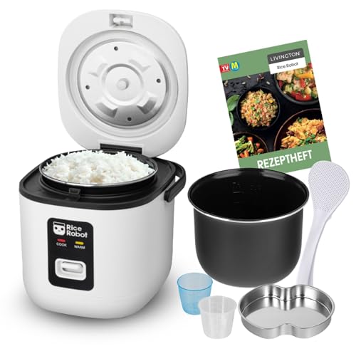 Livington RiceRobot - Reiskocher inkl. Messbecher, Reislöffel & Rezeptheft - Keramikbeschichtung & Warmhaltefunktion - kein Anbrennen oder Zerkochen von LIVINGTON