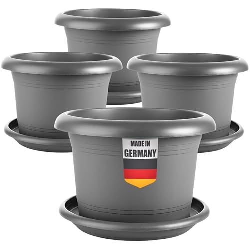 LIVINJA 4er Set Pflanzkübel für Außen 30cm Durchmesser - Groß Anthrazit Tomatentöpfe Blumentöpfe mit Untersetzer aus Kunststoff, Wetterfest, für Garten, Balkon, Terasse LIVINJA 4er Set Pflanzkübel für Außen 30cm Durchmesser - Groß Anthrazit Tomatentöpfe Blumentöpfe mit Untersetzer aus Kunststoff, Wetterfest, für Garten, Balkon, Terasse von LIVINJA
