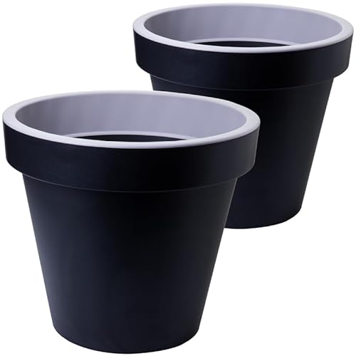 LIVINJA Blumentopf mit Bewässerungssystem, 2er Set, Anthrazit, Rund - Robuste Pflanzkübel - Blumentöpfe für Innen und AuÃŸen - Wetterfest und UV-beständig,Perfekt für GroÃŸe Pflanzen und Blumen von LIVINJA