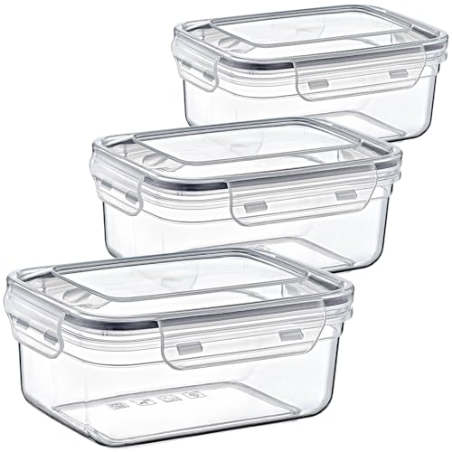 LIVINJA Frischhaltedosen 3er Set 1,4l, Luftdicht mit Clickverschluss, Transparent Vorratsdosen auslaufsicher ohne schädliche Inhaltsstoffe, Perfekt zur Vorratshaltung, BPA-frei und langlebig von LIVINJA