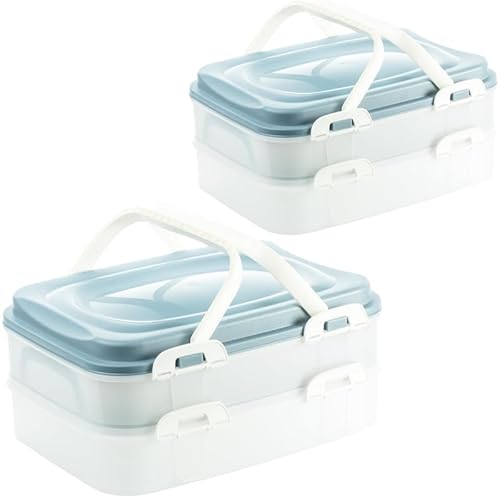 LIVINJA Kuchen Transportbox & Cupcake/Muffin Transportbox - 2er Partycontainer, Kuchenbehälter mit praktischem Hebeeinsatz, Clickverschlüssen & Tragegriffen, 2 Etagen, 40x30x18cm, Made in EU, Blau LIVINJA Kuchen Transportbox & Cupcake/Muffin Transportbox - 2er Partycontainer, Kuchenbehälter mit praktischem Hebeeinsatz, Clickverschlüssen & Tragegriffen, 2 Etagen, 40x30x18cm, Made in EU, Blau von LIVINJA