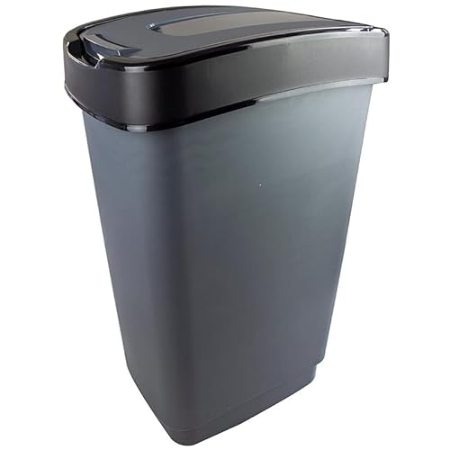 LIVINJA Mülleimer Abfalleimer mit Schwingdeckel, 1 Stück, 50 l, 56 * 29 * 39 cm, Farbe: grau/silber; Made in EU LIVINJA Mülleimer Abfalleimer mit Schwingdeckel, 1 Stück, 50 l, 56 * 29 * 39 cm, Farbe: grau/silber; Made in EU von LIVINJA