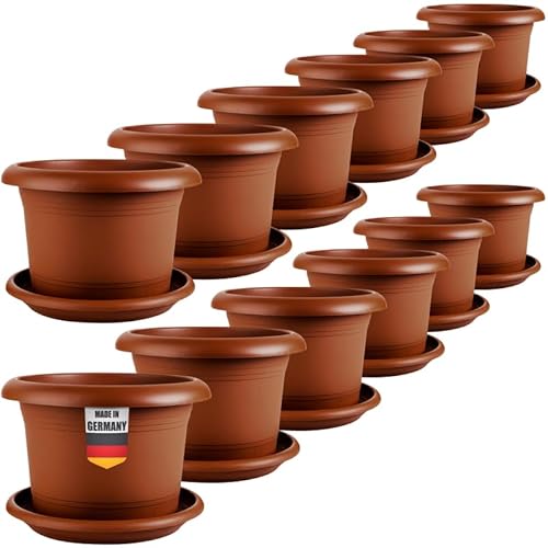 LIVINJA Terracotta 12er-Set Blumentopf groÃŸ 40 cm Durchmesser - Pflanzkübel groÃŸ auÃŸen in mit Untersetzer, Robust & Frostsicher, aus Kunststoff, für Garten, Balkon, Terasse von LIVINJA