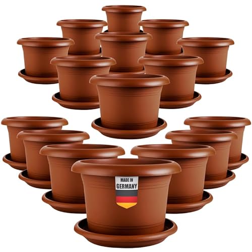 LIVINJA Terracotta 16er Set Pflanzkübel für Außen 30cm Durchmesser - Groß Tomatentöpfe Blumentöpfe mit Untersetzer aus Kunststoff, Wetterfest, für Garten, Balkon, Terasse LIVINJA Terracotta 16er Set Pflanzkübel für Außen 30cm Durchmesser - Groß Tomatentöpfe Blumentöpfe mit Untersetzer aus Kunststoff, Wetterfest, für Garten, Balkon, Terasse von LIVINJA
