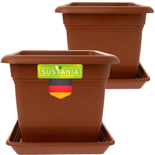 LIVINJA Terracotta Pflanzkübel Groß Außen 2er Set - 40x40 Robuster Blumentopf, Großer Blumenkasten, Übertopf Terracotta, Hoher Pflanzentopf für Garten & Terrasse von LIVINJA