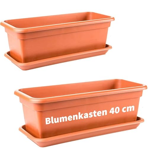 LIVINJA Terrakotta Blumenkasten 40cm mit Untersetzer â€“ 2er-Set Balkonkästen, Hochwertiger Kunststoff, Terracotta, Made in EU von LIVINJA