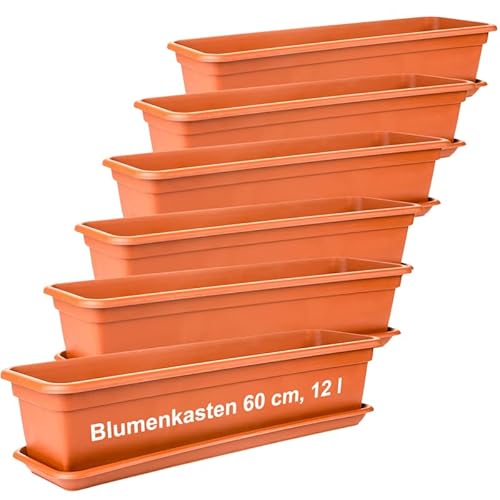 LIVINJA Terrakotta Blumenkasten 60cm mit Untersetzer â€“ 6er-Set, Hochwertiger Kunststoff, Terracotta, Made in EU von LIVINJA