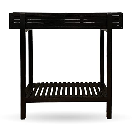 LIVIcom Hochbeet – 75/90 cm Höhe, aus Holz, mit Ablage, Wanne, für Garten, Balkon, Terrasse, wetterfest, schmal, schwarz – Kräuterbeet, Pflanzbeet, Gemüsebeet, Blumenkasten, Blumenbeet, Pflanzkasten von LIVIcom