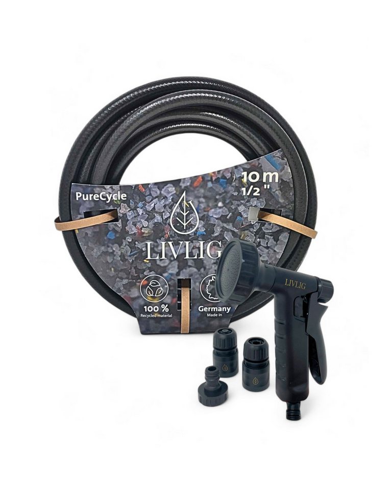 LIVLIG Gartenschlauch 1/2" mit Brause, Made in Germany, 100% Recyclingmaterial, PureCycle von LIVLIG