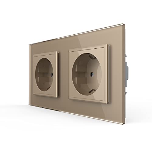 LIVOLO Gold 2 Fach Steckdose mit Kindersicherung Schuko Schutzkontakt Wandsteckdose Panel aus Kristallglas EU Standard,VL-C7C2EU-13-A von LIVOLO