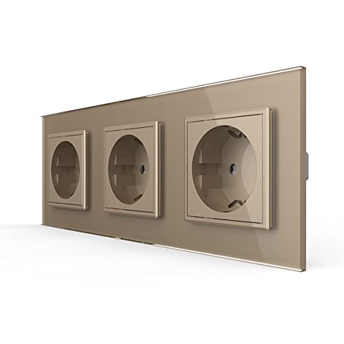 LIVOLO Gold 3 Fach Schuko Steckdose Schutzkontakt mit Kindersicherung Panel aus Kristallglas EU Standard Wandsteckdose,VL-C7C3EU-13-A LIVOLO Gold 3 Fach Schuko Steckdose Schutzkontakt mit Kindersicherung Panel aus Kristallglas EU Standard Wandsteckdose,VL-C7C3EU-13-A von LIVOLO