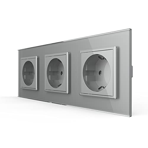 LIVOLO Grau 3 Fach Schuko Steckdose Schutzkontakt mit Kindersicherung Panel aus Kristallglas EU Standard Wandsteckdose,VL-C7C3EU-15-A von LIVOLO