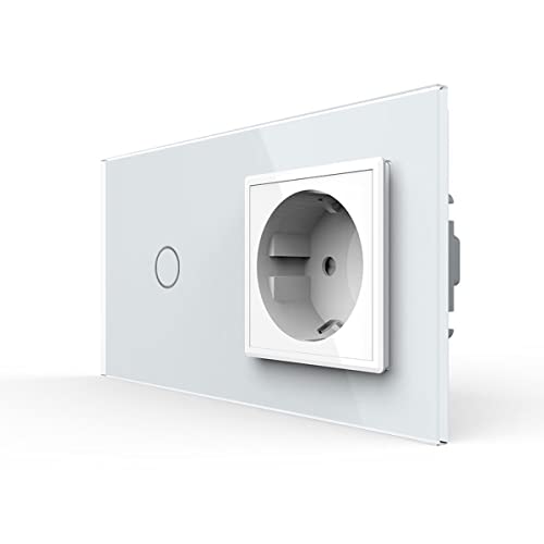 LIVOLO Tasterschalter Touch und Steckdose mit Glasrahmen VL-C701B/C7C1EU-11-A Weiß von LIVOLO