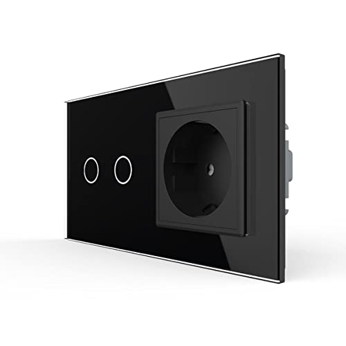 LIVOLO Touch Rollladenschalter und Steckdose mit Glasrahmen Markisenschalter Jalousienschalter VL-C702W/C7C1EU-12-A Schwarz von LIVOLO