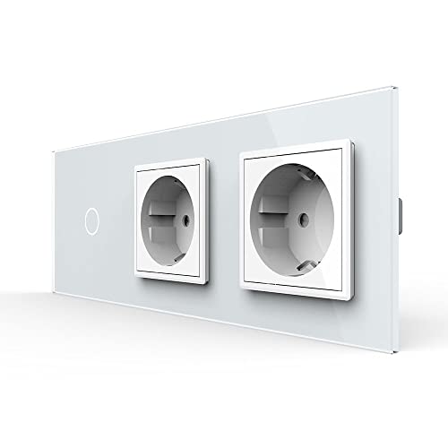 LIVOLO Touch Wechselschalter und 2 Fach Steckdose mit Glasrahmen VL-C701S/C7C2EU-11-A Weiß von LIVOLO