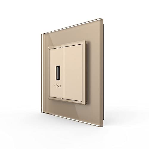 LIVOLO USB Netzdose USB-Dose mit Glasblende VL-C7-1USB-13 + VL-C7-SR-13 Gold von LIVOLO