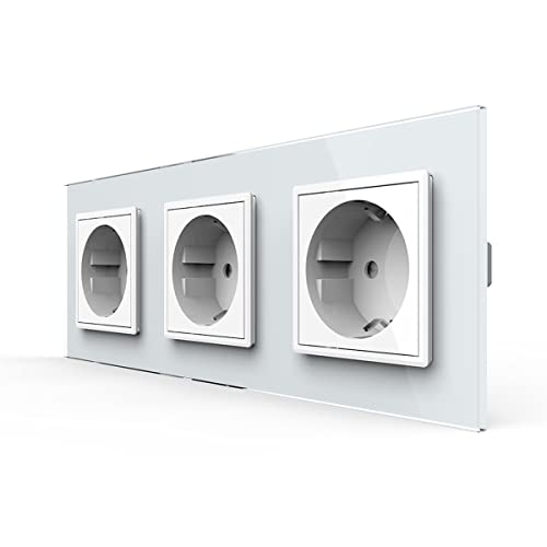 LIVOLO Weiss Steckdose Schuko Schutzkontakt mit Kindersicherung 3 Fach Panel aus Kristallglas EU Standard Wandsteckdose,VL-C7C3EU-11-A von LIVOLO
